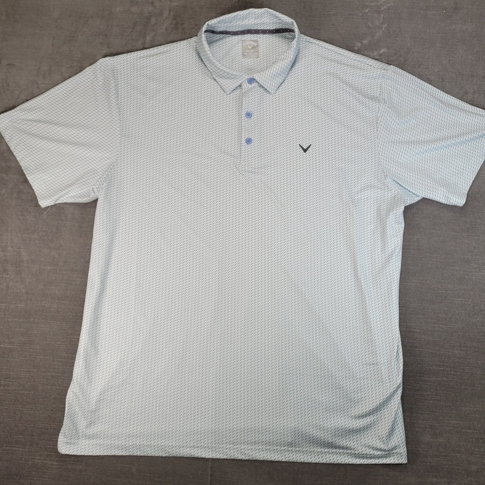 Callaway Opti Dri Golf Polo Shirt Mens XXL Light Blue Geometric‎ Short Sleeve